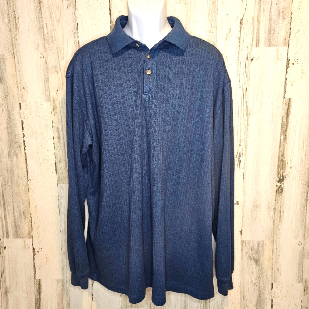 Scandia Woods Collared Ribbed Sweater Men's XLT Big & Tall Blue Sweater